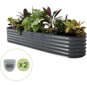 imageVego garden 17quot Tall 9 in 1 Raised Garden Bed Modern Gray with 2Pack Solar Garden Lights