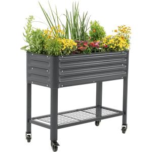 imageRolling Elevated Raised Garden Bed  Slim Series 15 x 35 Outdoor Planters Boxes with Legs ampamp Storage Rack for Patio 500 Lbs Weight Capacity Raised Beds for Gardening Herbs Flowers Modern GrayModern Gray