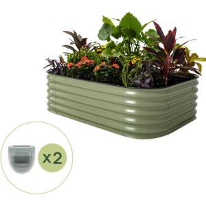 imageVego garden 17quot Tall 6 in 1 Raised Garden Bed Olive Green with 2Pack Solar Garden Lights