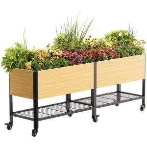 imageRolling Elevated Garden Bed 2 x 8 Metal Woodgrain Elevated Outdoor Planters Boxes with Legs ampamp Storage Rack for Patio 1800 lbs Weight Capacity Raised Beds for Gardening Herb Flowers Vegetables2 x 8
