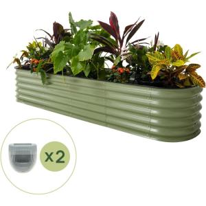imageVego garden 17quot Tall 9 in 1 Raised Garden Bed Olive Green with 2Pack Solar Garden Lights