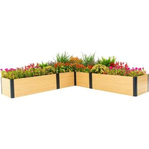 imageVego garden Woodgrain Series Raised Garden Bed 26 Tall 4 x 8 WoodenLook Metal Planter Box Outdoor for Gardening Vegetables Flowers Herbs16 8 x 8 LShaped