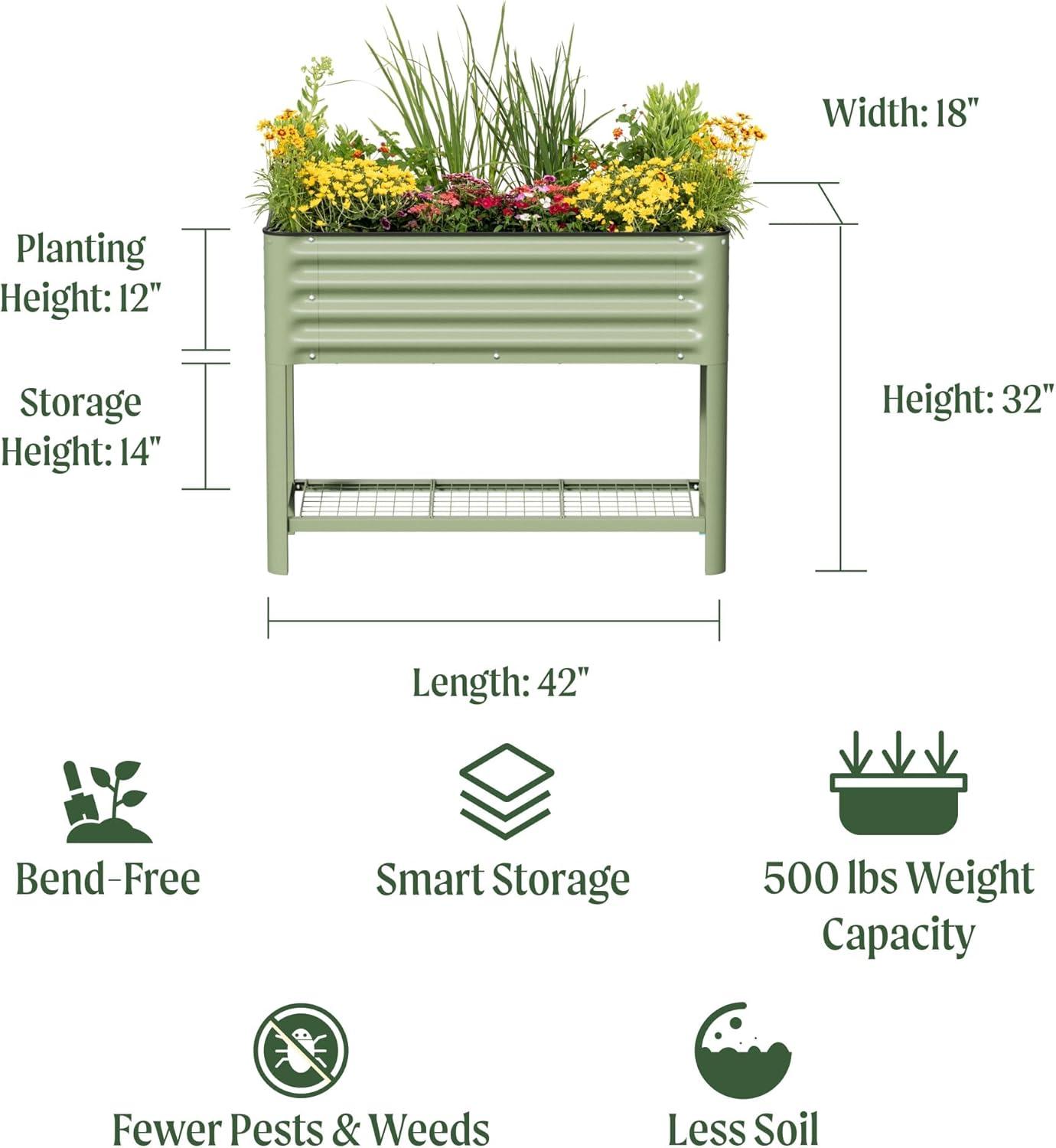 imageRolling Elevated Raised Garden Bed  Slim Series 15 x 55 Outdoor Planters Boxes with Legs ampamp Storage Rack for Patio 750 Lbs Weight Capacity Raised Beds for Gardening Herbs Flowers Olive GreenPearl White