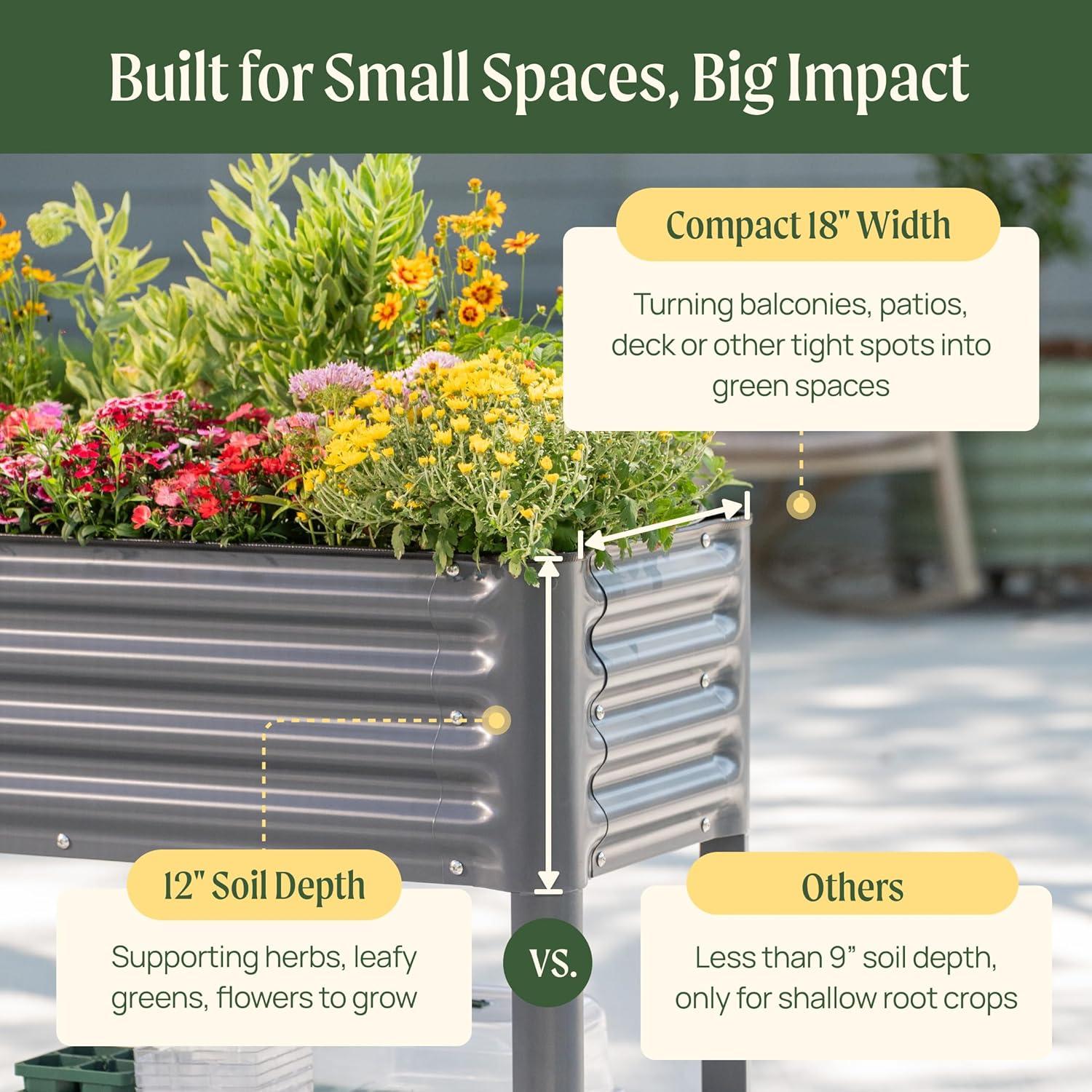 imageRolling Elevated Raised Garden Bed  Slim Series 15 x 55 Outdoor Planters Boxes with Legs ampamp Storage Rack for Patio 750 Lbs Weight Capacity Raised Beds for Gardening Herbs Flowers Olive GreenModern Gray