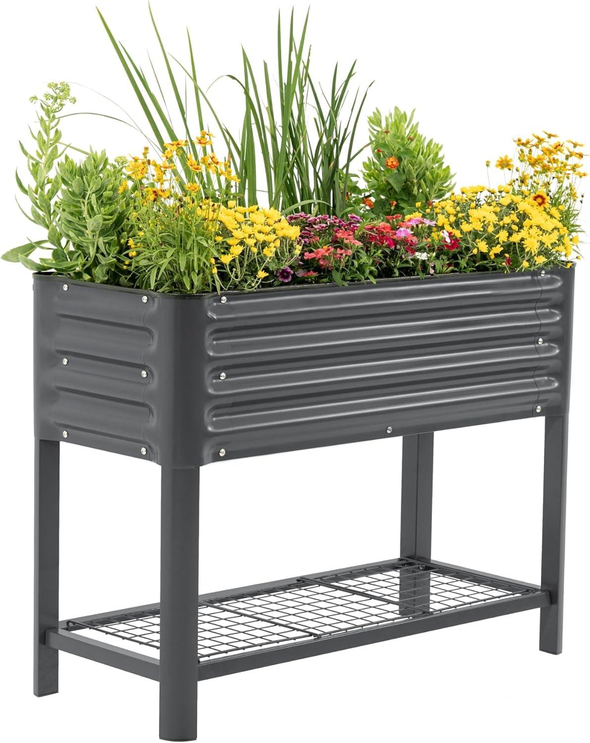 imageRolling Elevated Raised Garden Bed  Slim Series 15 x 55 Outdoor Planters Boxes with Legs ampamp Storage Rack for Patio 750 Lbs Weight Capacity Raised Beds for Gardening Herbs Flowers Olive GreenModern Gray