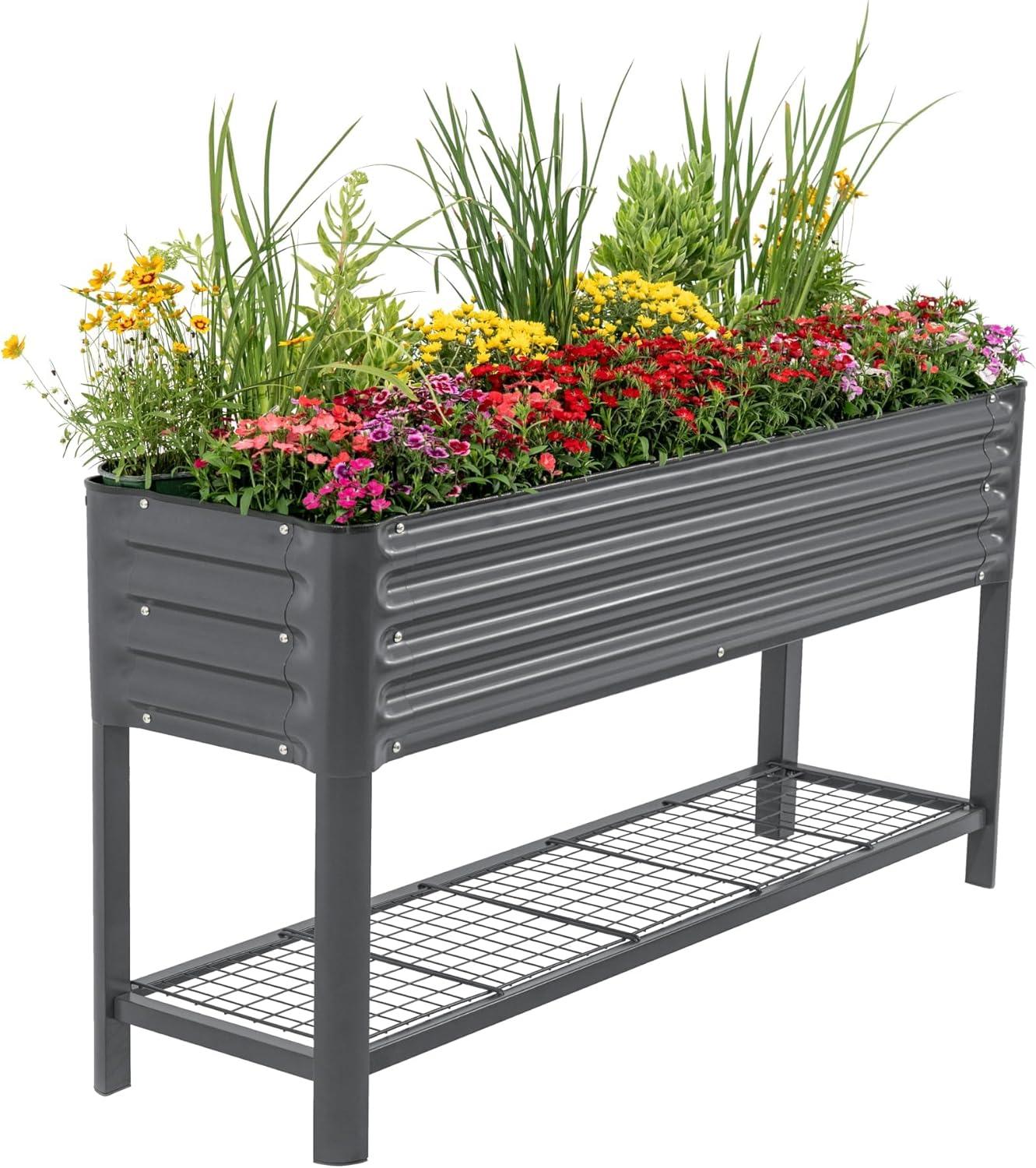 imageRolling Elevated Raised Garden Bed  Slim Series 15 x 55 Outdoor Planters Boxes with Legs ampamp Storage Rack for Patio 750 Lbs Weight Capacity Raised Beds for Gardening Herbs Flowers Olive GreenModern Gray