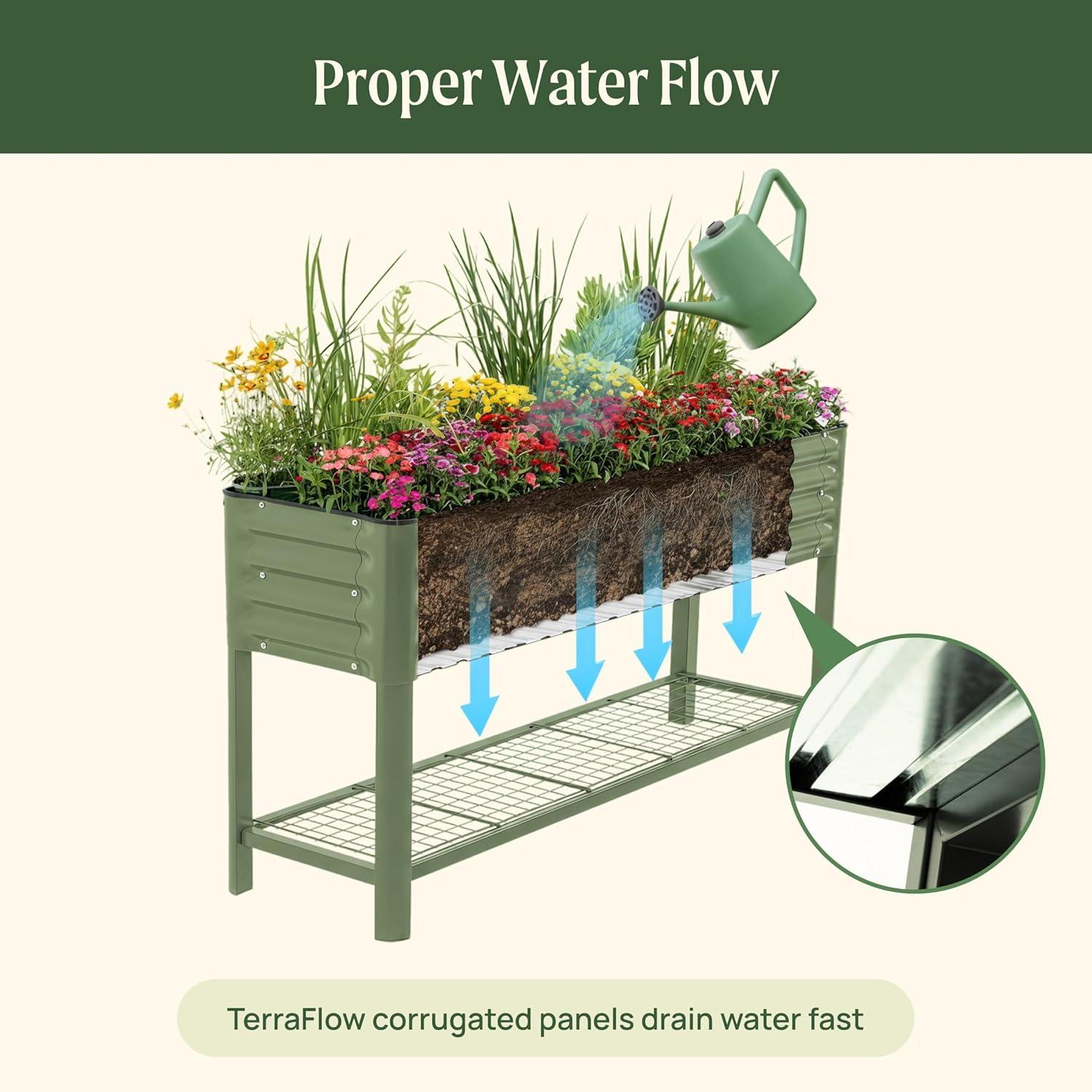 imageRolling Elevated Raised Garden Bed  Slim Series 15 x 55 Outdoor Planters Boxes with Legs ampamp Storage Rack for Patio 750 Lbs Weight Capacity Raised Beds for Gardening Herbs Flowers Olive GreenModern Gray