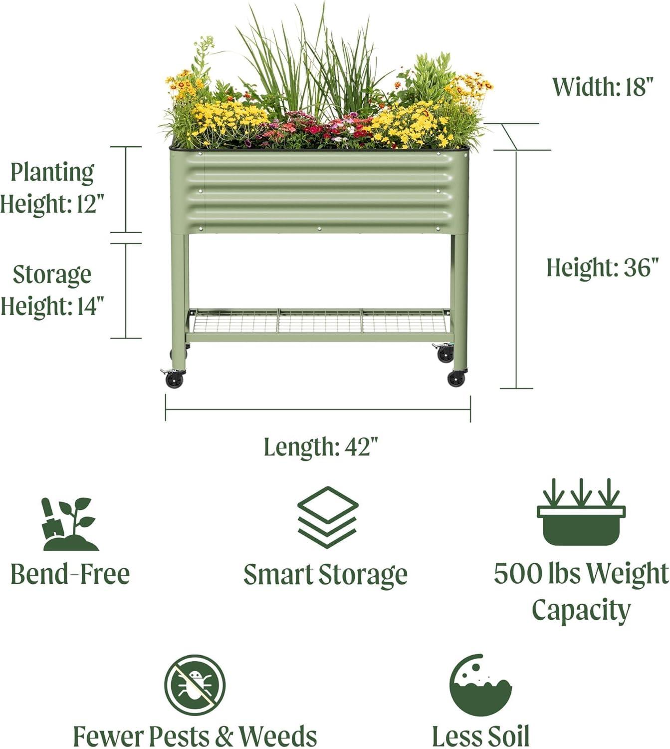 imageRolling Elevated Raised Garden Bed  Slim Series 15 x 55 Outdoor Planters Boxes with Legs ampamp Storage Rack for Patio 750 Lbs Weight Capacity Raised Beds for Gardening Herbs Flowers Olive GreenOlive Green