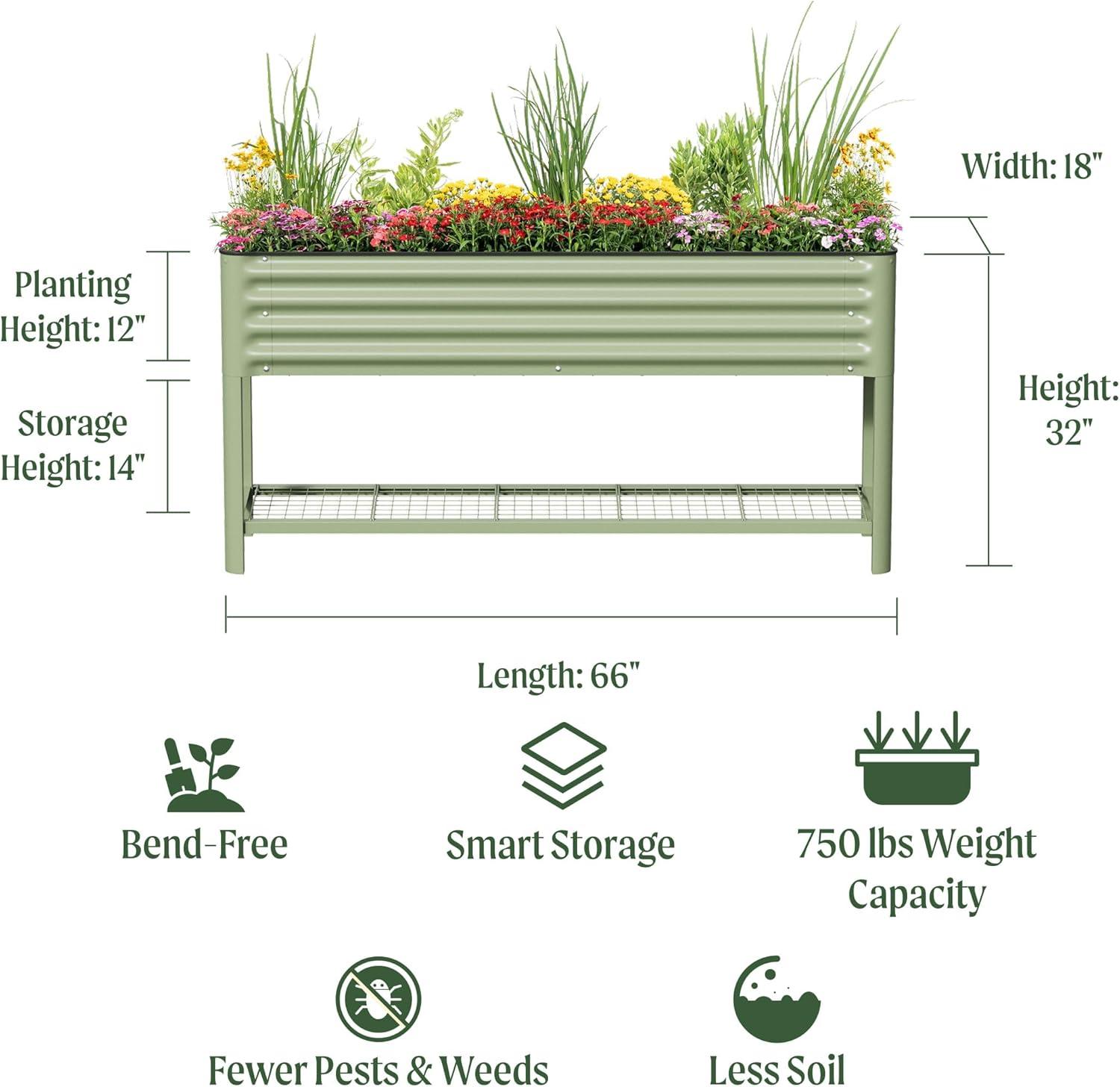 imageRolling Elevated Raised Garden Bed  Slim Series 15 x 55 Outdoor Planters Boxes with Legs ampamp Storage Rack for Patio 750 Lbs Weight Capacity Raised Beds for Gardening Herbs Flowers Olive GreenPearl White