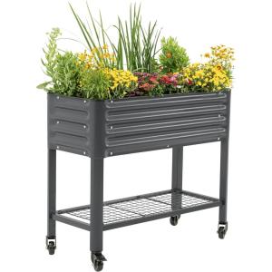 imageRolling Elevated Raised Garden Bed  Slim Series 15 x 55 Outdoor Planters Boxes with Legs ampamp Storage Rack for Patio 750 Lbs Weight Capacity Raised Beds for Gardening Herbs Flowers Olive GreenModern Gray