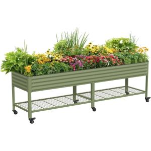 imageRolling Elevated Raised Garden Bed  Jumbo Series 3 x 8 Outdoor Planters Boxes with Legs ampamp Storage Rack for Patio 2000 Lbs Weight Capacity Raised Beds for Gardening Herbs Flowers Modern GrayOlive Green