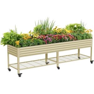 imageRolling Elevated Raised Garden Bed  Jumbo Series 3 x 8 Outdoor Planters Boxes with Legs ampamp Storage Rack for Patio 2000 Lbs Weight Capacity Raised Beds for Gardening Herbs Flowers Modern GrayPearl White