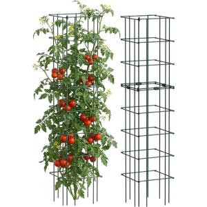image:imageVego Garden 2 Pack Tomato Cage 145 Square for Garden amp Pots RustResistant Tomato Stackable Plant Cage Trellis Support for Climbing Vegetables Plants