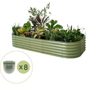 image:imageVego garden 17 Tall 10 in 1 Raised Garden Bed Olive Green with 8Pack Solar Garden Lights