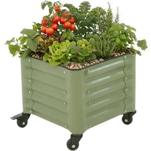image:imageVego garden Classic Rolling Garden Bed  175 Mobile Metal Raised Garden Bed for Patio Deck Balcony  Deep Planting Space Durable amp Easy to Move Olive Green 175X8Olive Green