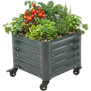image:imageVego garden Classic Rolling Garden Bed  175 Mobile Metal Raised Garden Bed for Patio Deck Balcony  Deep Planting Space Durable amp Easy to Move Olive Green 175X8Modern Gray
