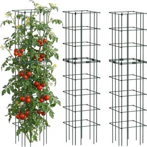 image:imageVego Garden Tomato Cage 165 Square HeavyDuty for Garden amp Pots RustResistant Tomato Stackable Plant Cage Trellis Support for Climbing Vegetables Plants3 Pack