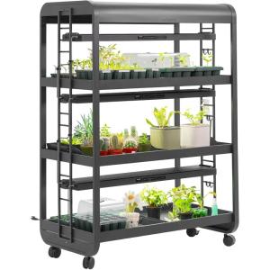 image:imageVego garden 3 Tier Rolling Metal Corner Plant Stand Indoor with 3 Ultimate Grow Light Powerful 60 W FullSpectrum LEDs Plant Rack for Seed Starting Leafy Herbs Fruits amp Microgreens Pearl WhiteMatte Black