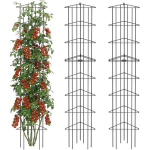 image:imageVego 3Panel Tomato Cage for Garden amp Pots RustResistant Tomato Stakes Plant Cage Trellis Support for Climbing Vegetables Plants  145 Triangle 3 Pack145 inch