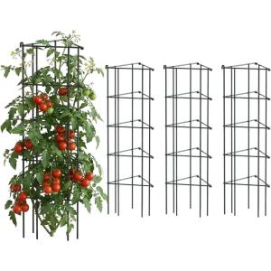 image:imageVego 3Panel Tomato Cage for Garden amp Pots RustResistant Tomato Stakes Plant Cage Trellis Support for Climbing Vegetables Plants  145 Triangle 3 Pack115 inch